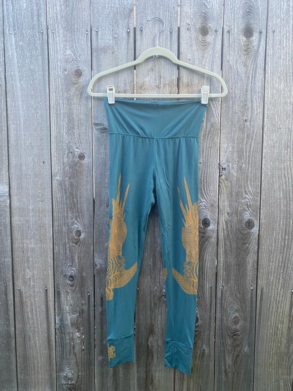 Celadon Teal Leggings with Gold Mandala Detail
